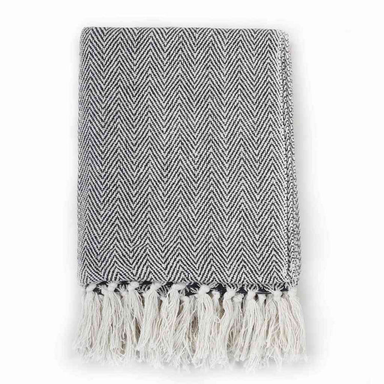 Vidaxl Plaid Fischgräten 125x150 cm Baumwollmarine Blau