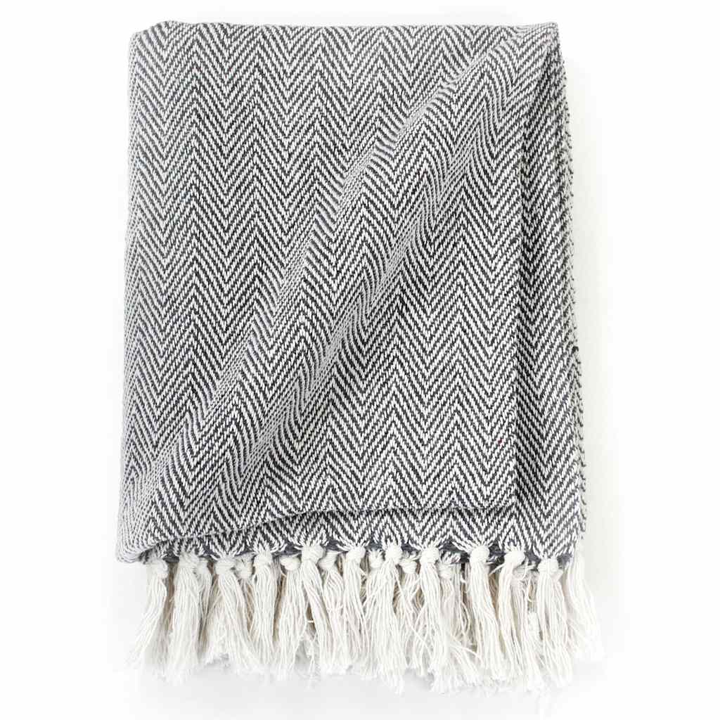 Vidaxl Plaid Fischgräten 125x150 cm Baumwollmarine Blau