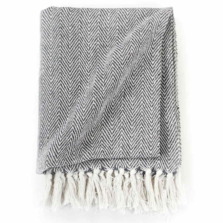 Vidaxl Plaid Fischgräten 125x150 cm Baumwollmarine Blau