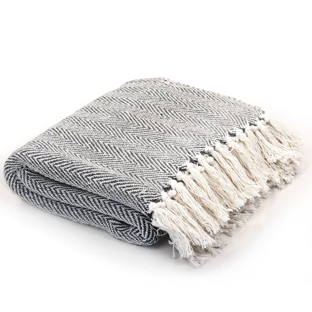 Vidaxl Plaid Fischgräten 220x250 cm Baumwollmarine Blau