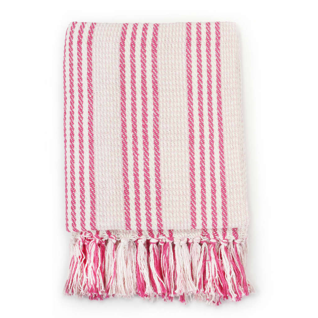 Vidaxl Plaid Streifen 125x150 cm Baumwollrosa und Weiß