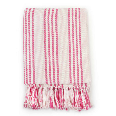 Vidaxl Plaid Streifen 125x150 cm Baumwollrosa und Weiß