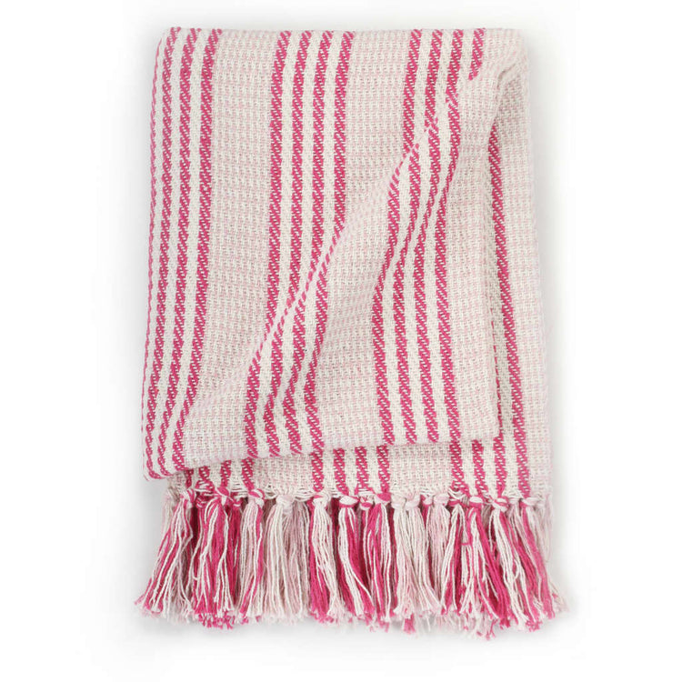 Vidaxl Plaid Streifen 125x150 cm Baumwollrosa und Weiß