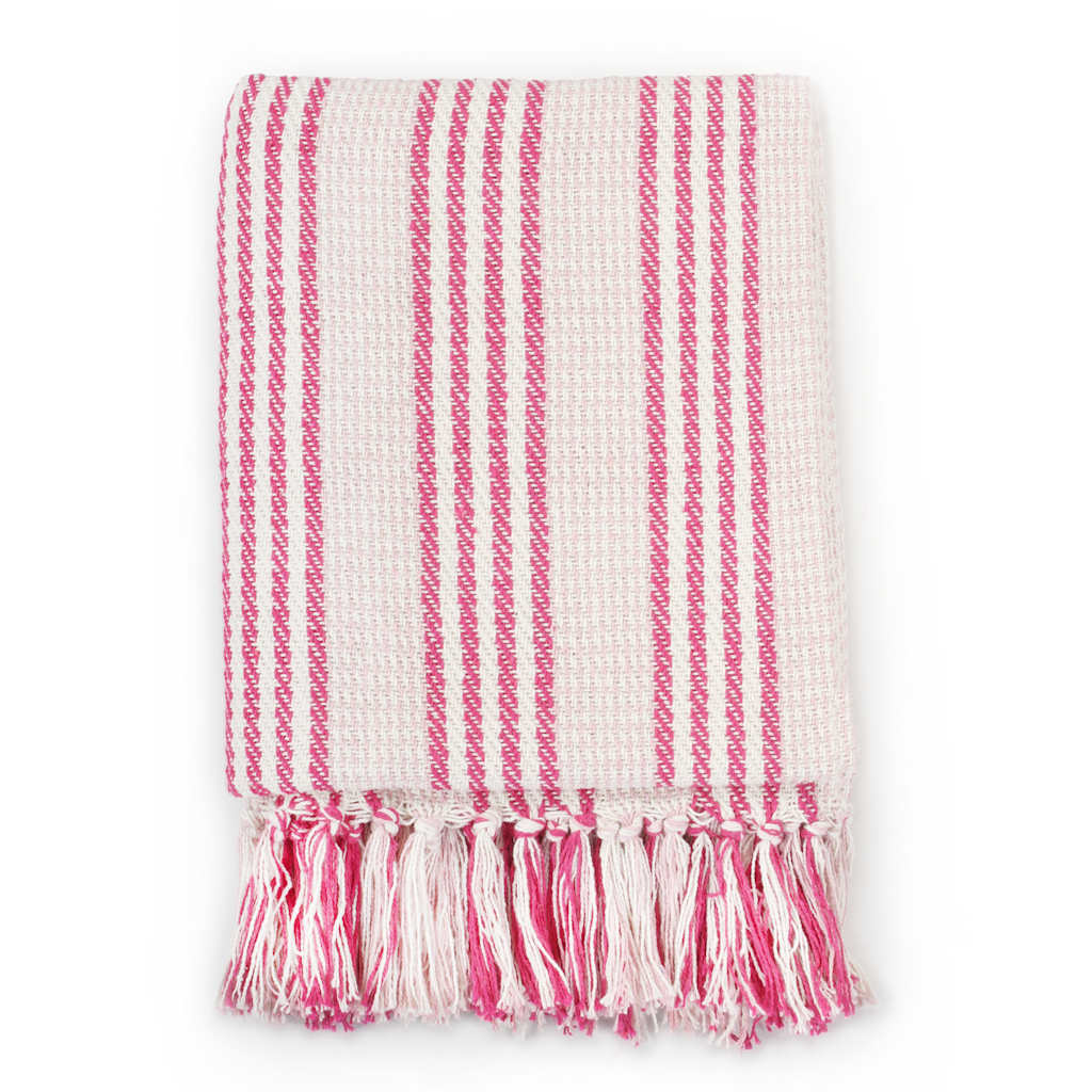 Vidaxl Plaid Streifen 220x250 cm Baumwollrosa und Weiß