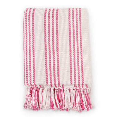 Vidaxl Plaid Streifen 220x250 cm Baumwollrosa und Weiß