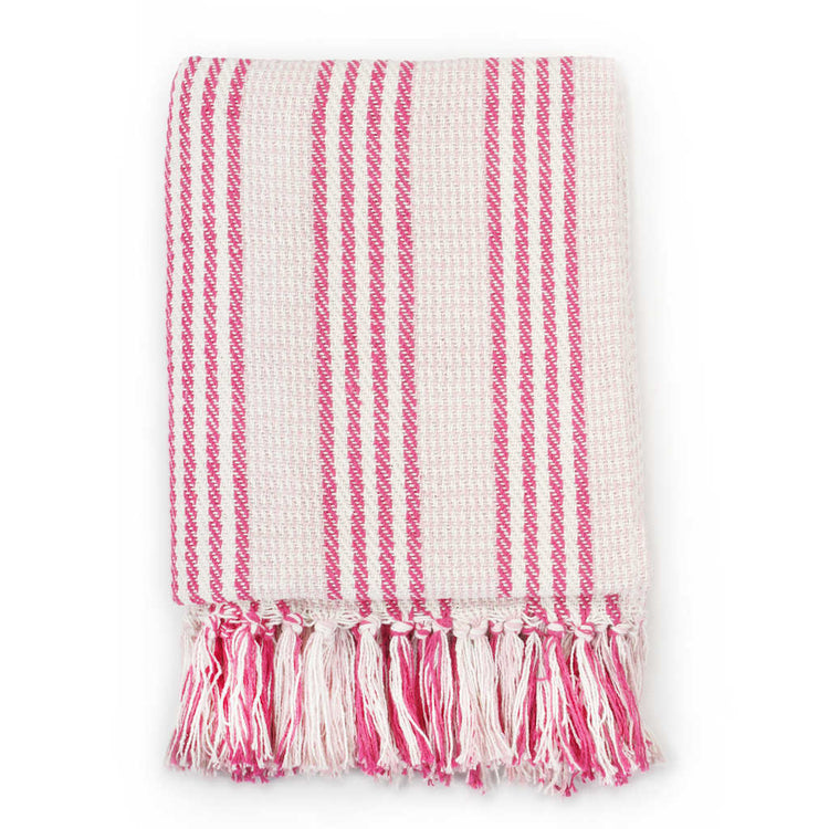 Vidaxl Plaid Streifen 220x250 cm Baumwollrosa und Weiß