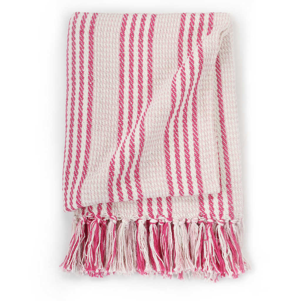 Vidaxl Plaid Streifen 220x250 cm Baumwollrosa und Weiß