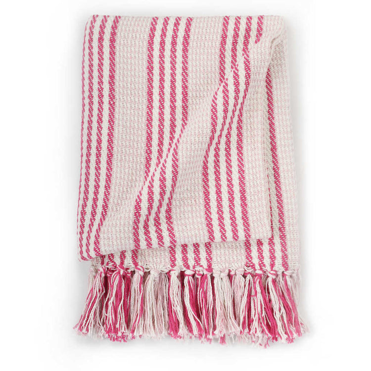 Vidaxl Plaid Streifen 220x250 cm Baumwollrosa und Weiß