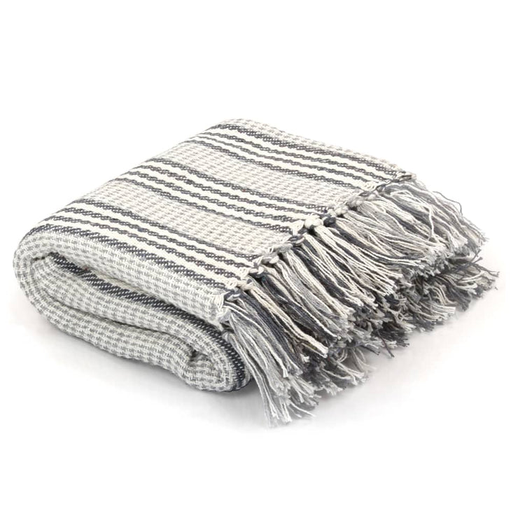 Vidaxl Plaid Streifen 220x250 cm Baumwollgrau und Weiß