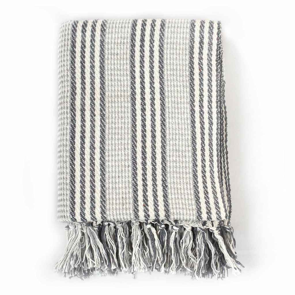 Vidaxl Plaid Streifen 220x250 cm Baumwollgrau und Weiß