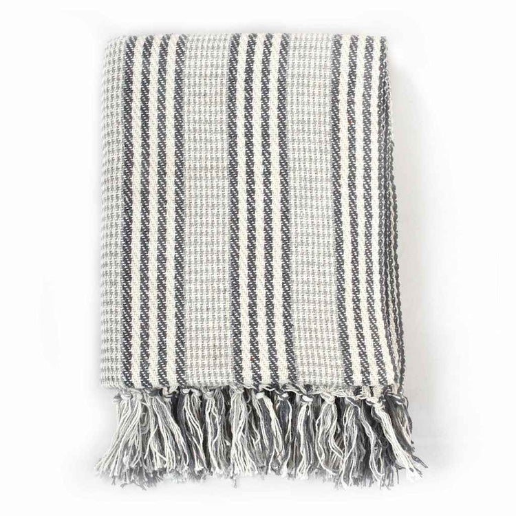 Vidaxl Plaid Streifen 220x250 cm Baumwollgrau und Weiß