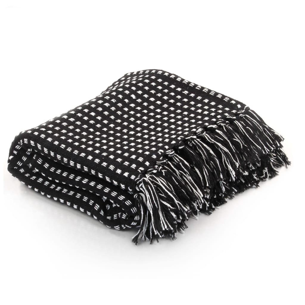 Vidaxl Plaid Quadrate 125x150 cm Baumwollschwarz