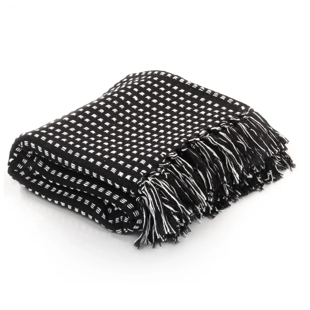 Vidaxl Plaid Quadrate 220x250 cm Baumwollschwarz