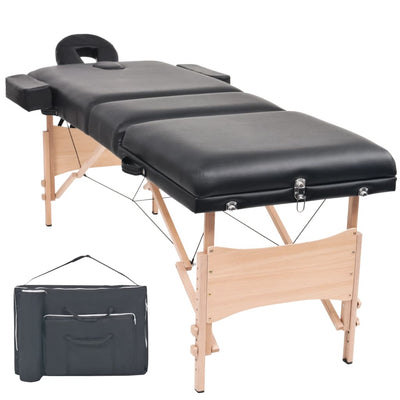 Vidaxl -Massage -Tabelle zusammenklappbar 3 Zonen 10 cm dick schwarz