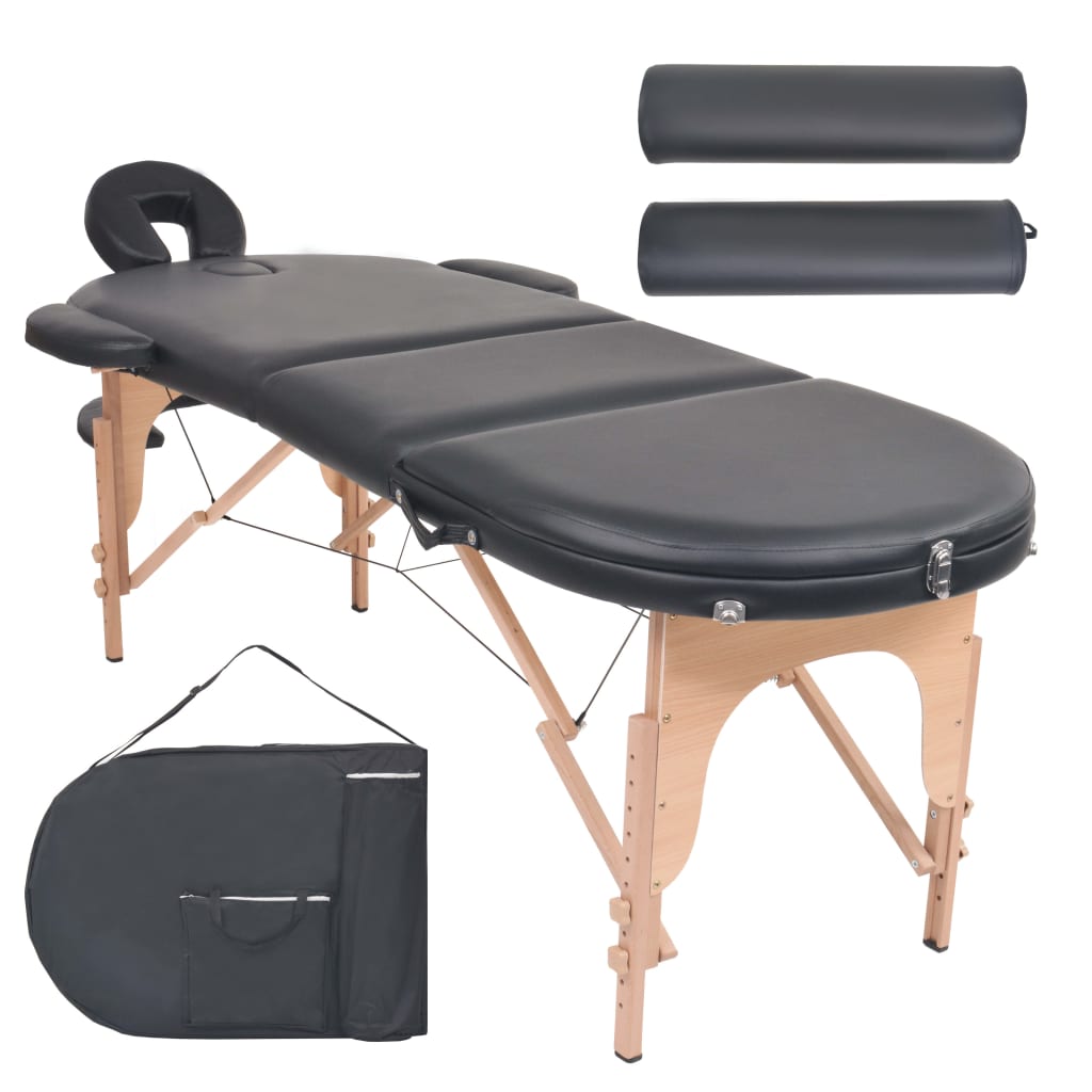 VIDAXL -Massage -Tabelle zusammenklappbar 4 cm dick mit 2 Bolstern oval schwarz