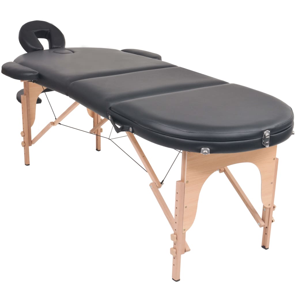 VIDAXL -Massage -Tabelle zusammenklappbar 4 cm dick mit 2 Bolstern oval schwarz
