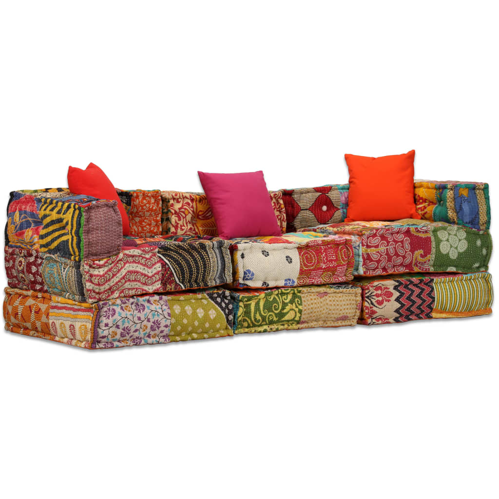 Vidaxl Pouf Three -Eater Modular Fabric Patchwork