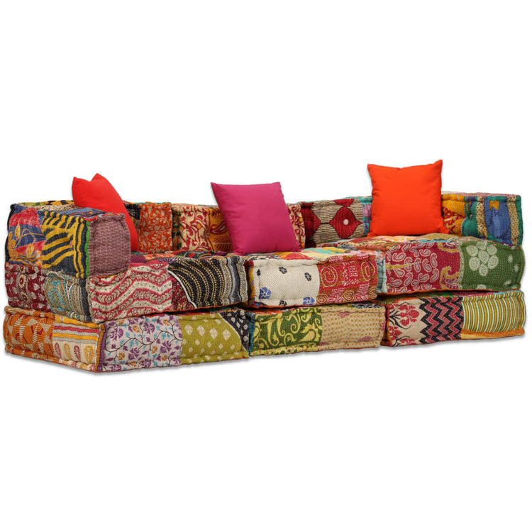 Vidaxl Pouf Three -Eater Modular Fabric Patchwork