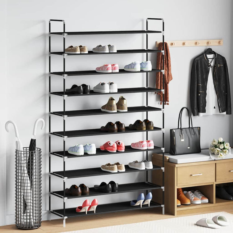 Vidaxl -Schuhregal mit 10 Regalen aus Metall und unbedecktem Stoff schwarz