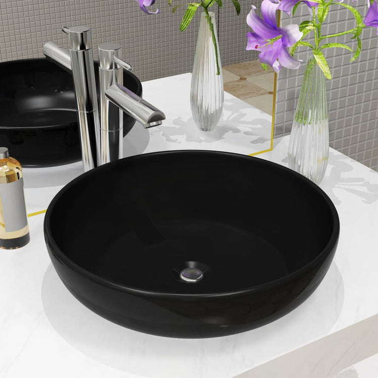 Vidaxx Waschbecken rund 42x12 cm Keramik schwarz