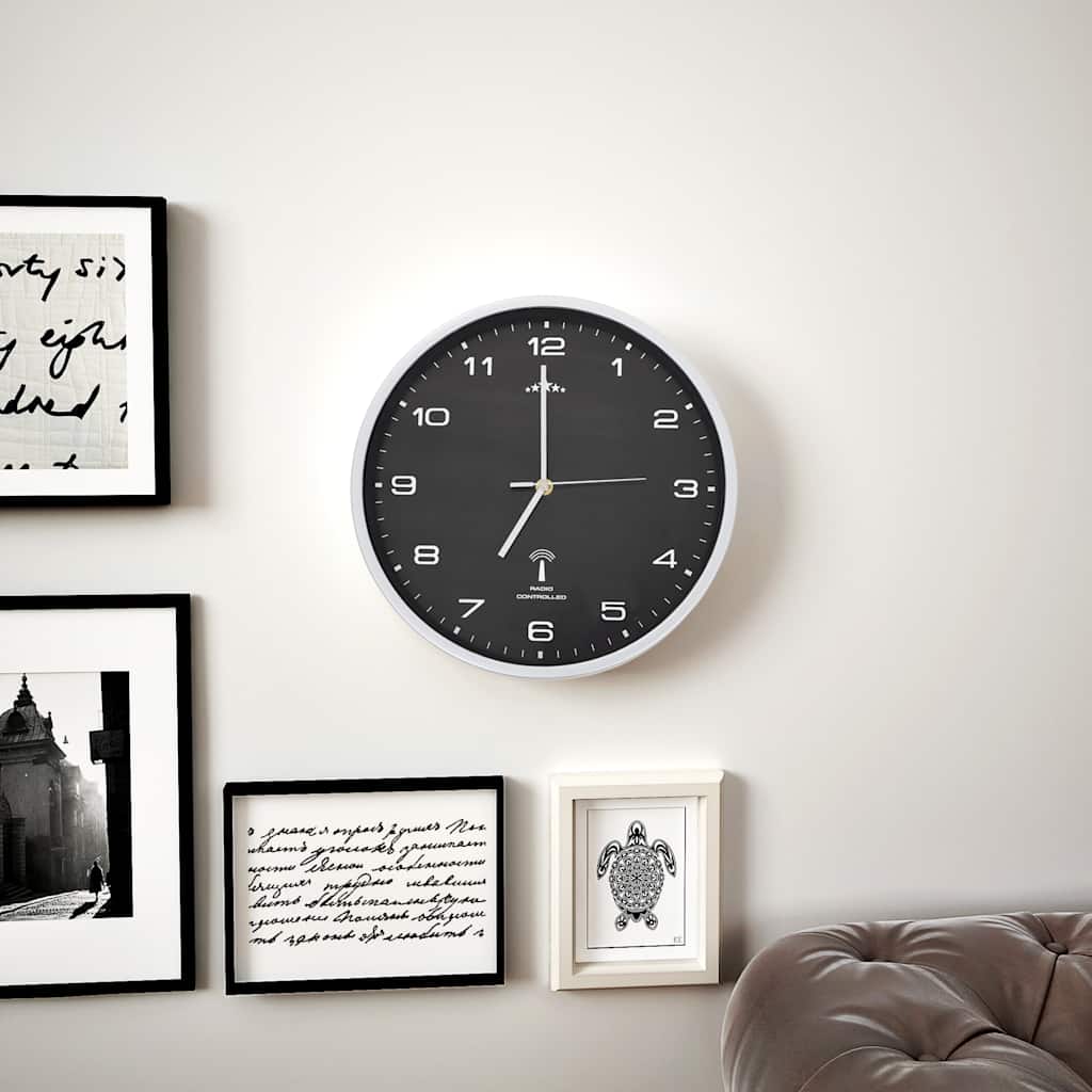 Vidaxl Wanduhr mit Quarz -Uhr -Radio -Steuer 31 cm Schwarz