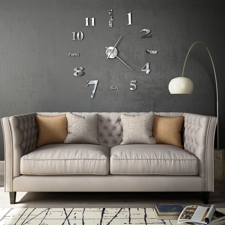Vidaxl 3D -Wanduhr 100 cm xxl modernes Silberfarben