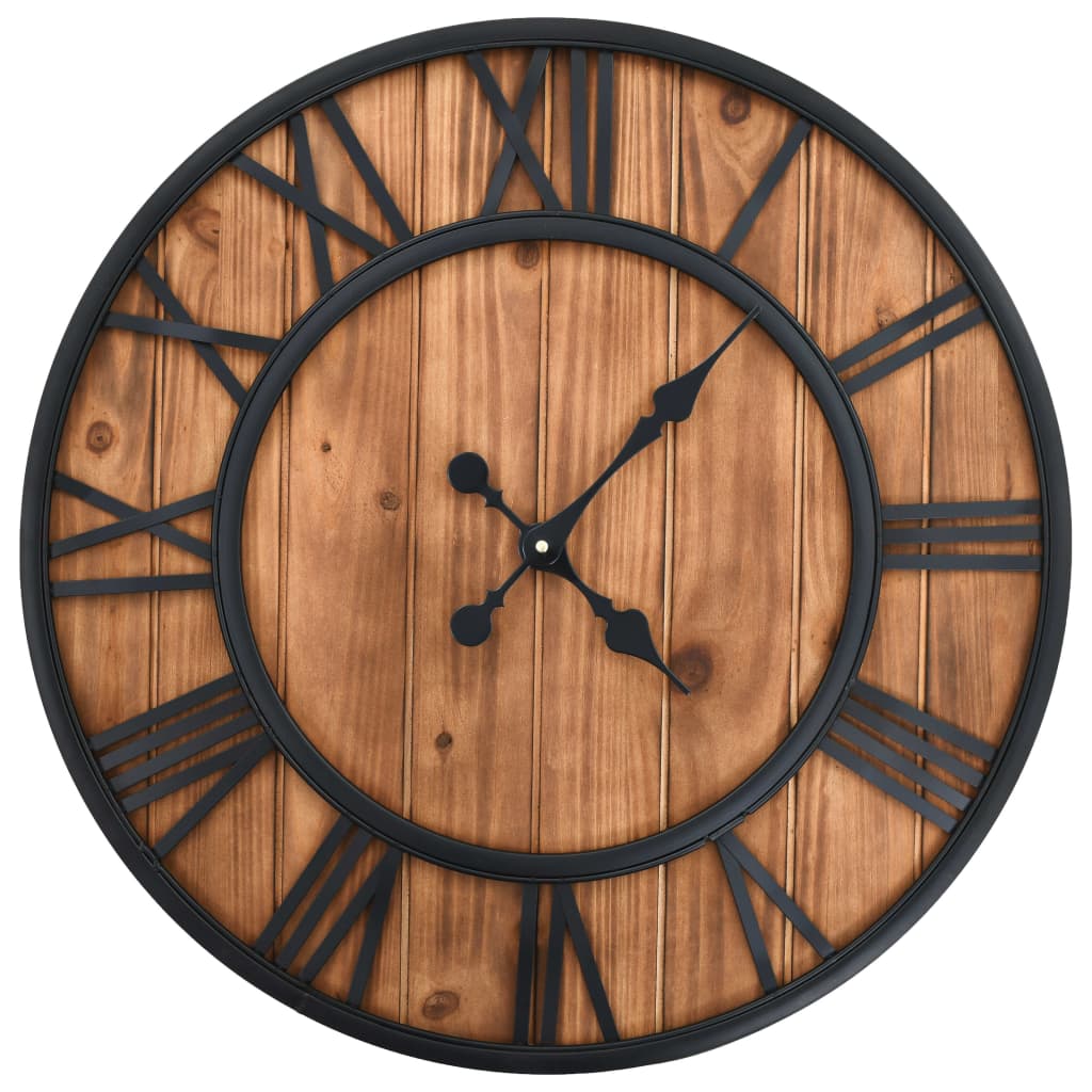 Vidaxl Wanduhr Vintage-Quarzmechanismus xxl 60 cm Holz Metall