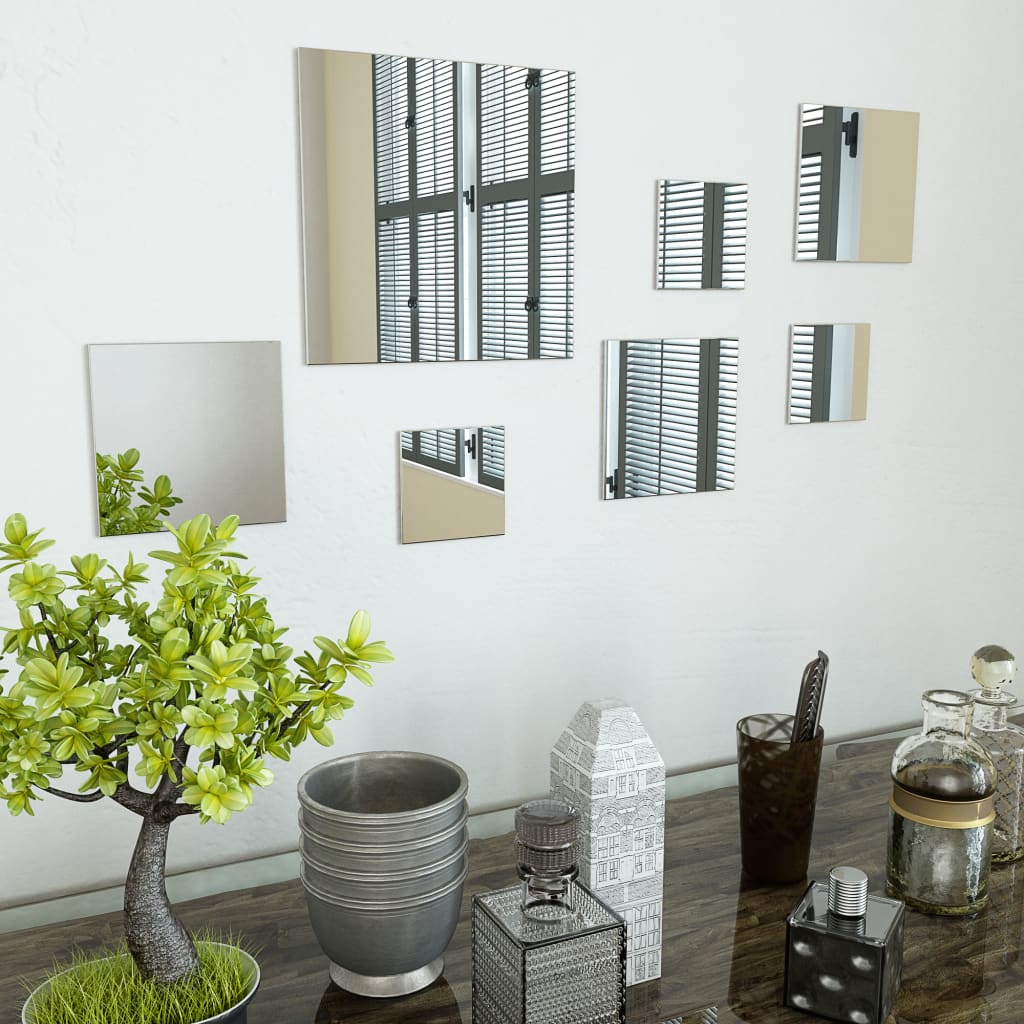 Vidaxl Wandspiegel quadratische Glas 7 Sts
