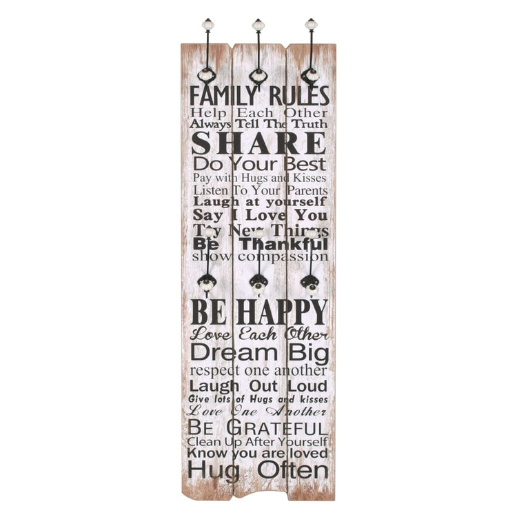 VIDAXL -Wandbedeckungsregal mit 6 Haken Familienregeln 120 x 40 cm
