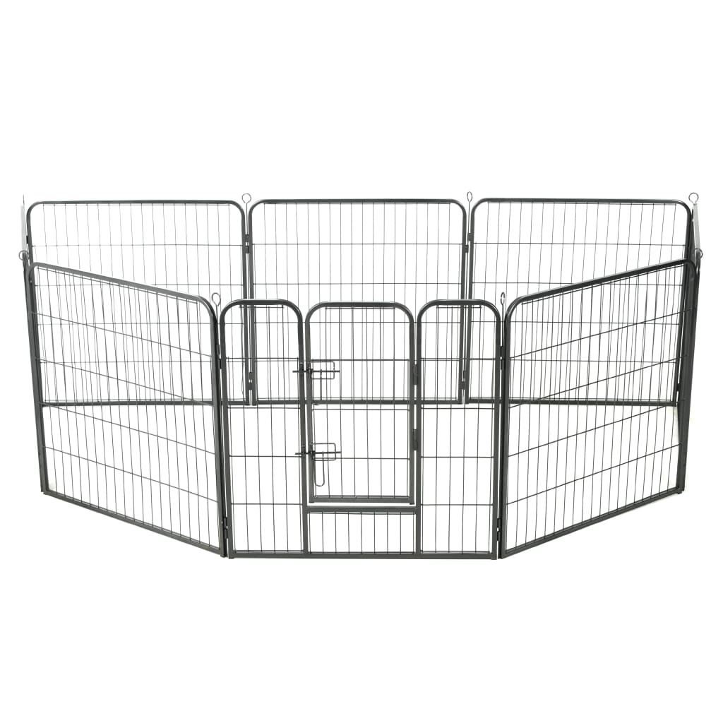 Vidaxl Hundelauf mit 8 Panels 80 x 80 cm Stahlschwarz