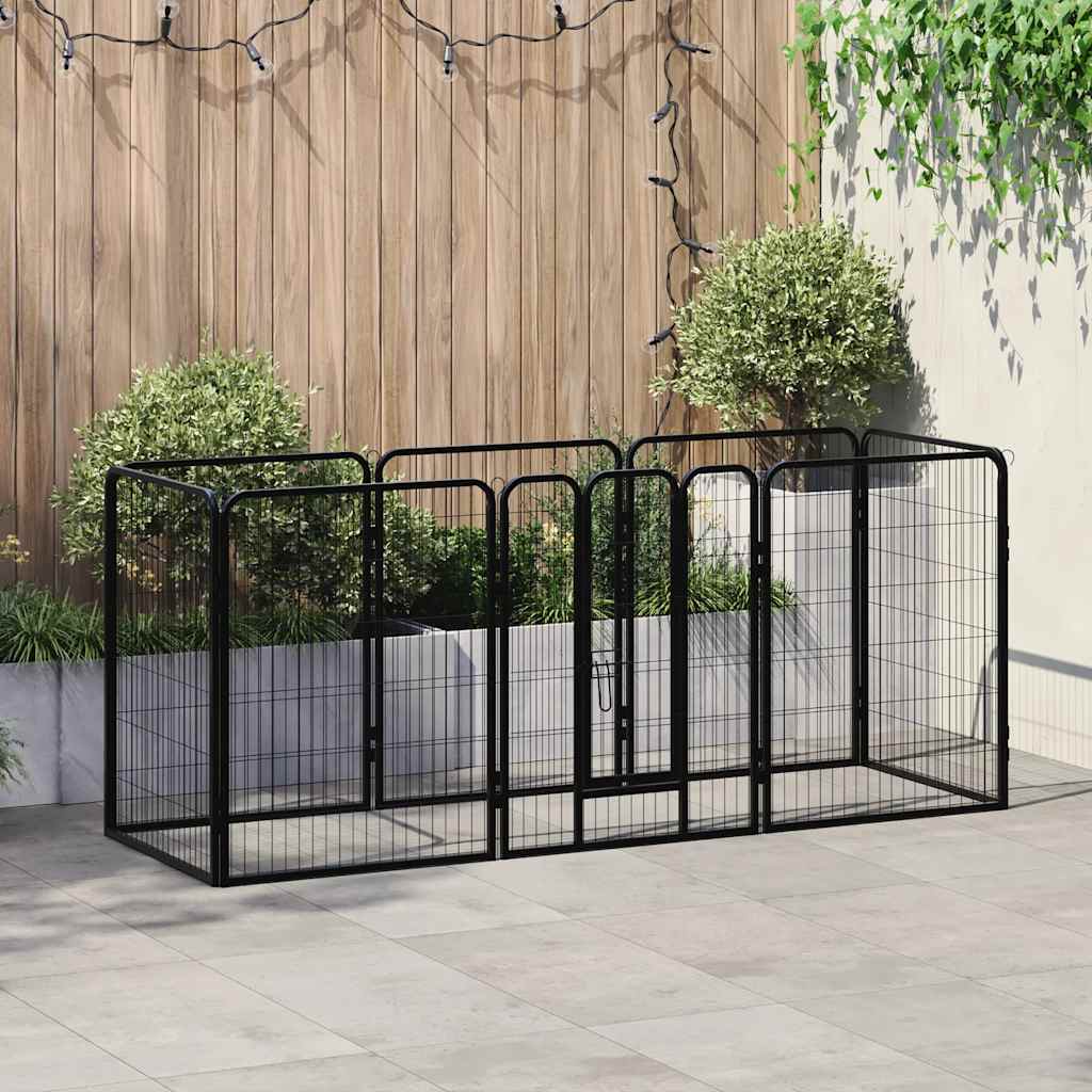 Vidaxl Hundelauf mit 8 Panels 80x100 cm Stahl schwarz