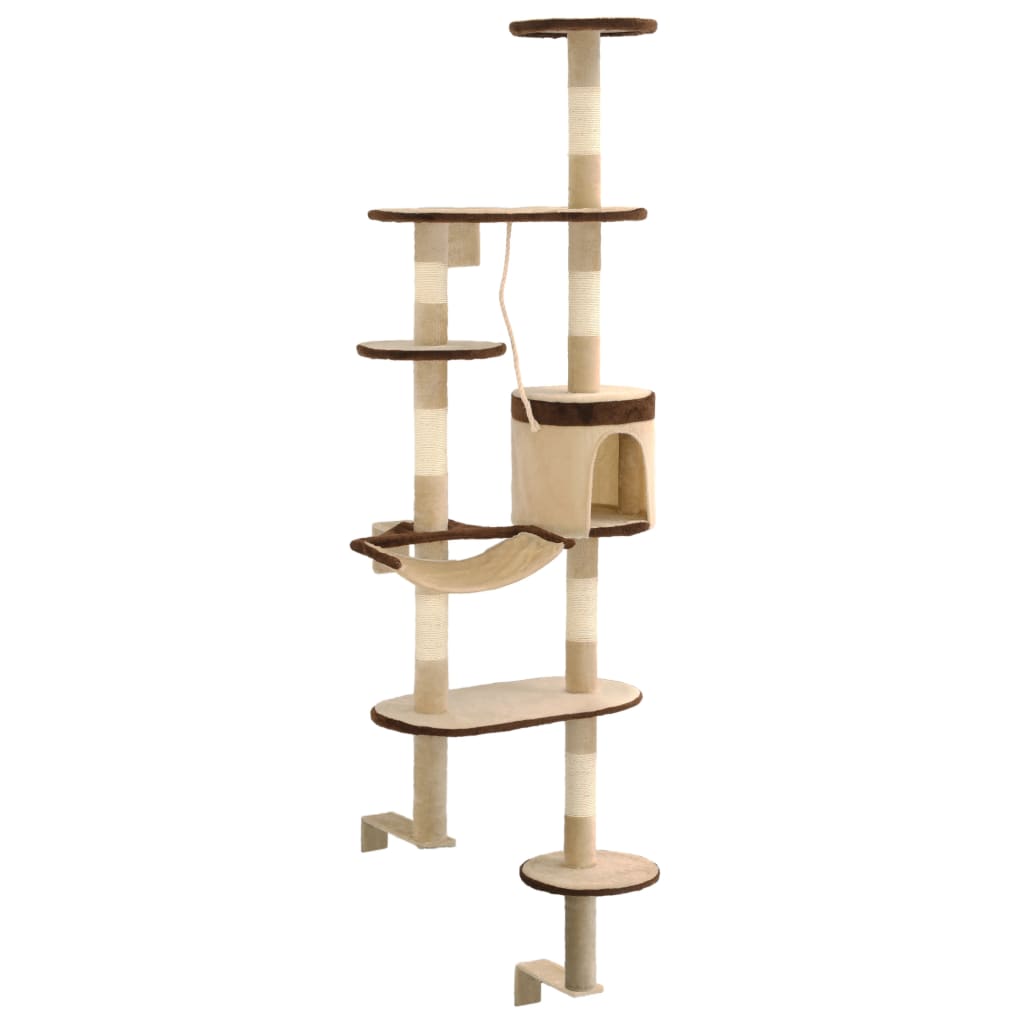 Vidaxl -Katzenkratzerpfosten mit Kratzpfosten Wand Montage 194 cm Beige Brown