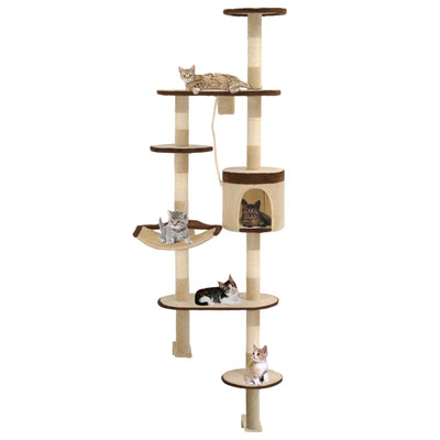 Vidaxl -Katzenkratzerpfosten mit Kratzpfosten Wand Montage 194 cm Beige Brown