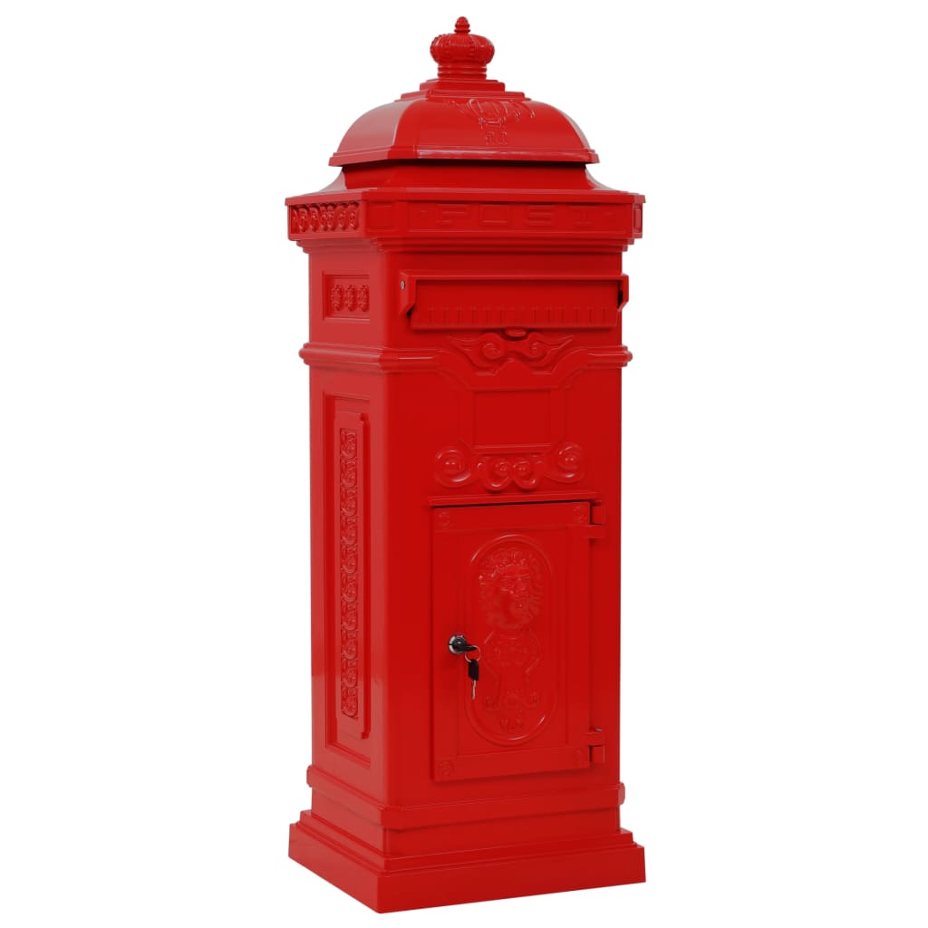 Vidaxl Pilaar Mailbox Vintage Style Rost -resistentes Aluminiumrot