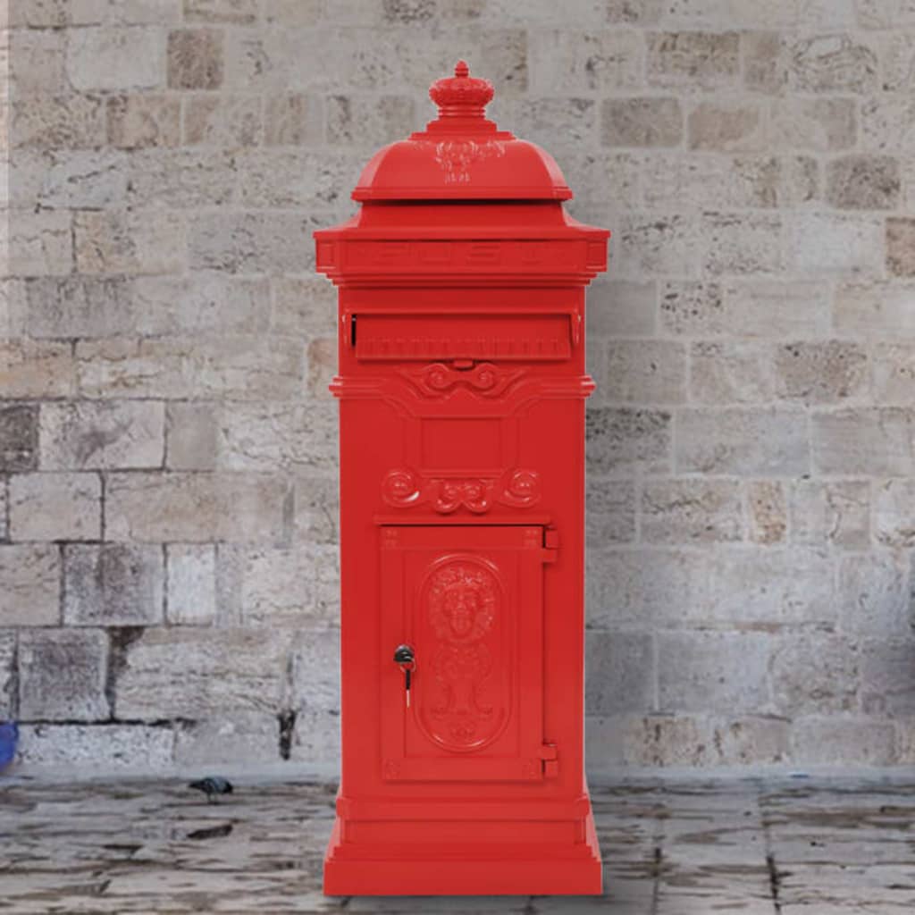 Vidaxl Pilaar Mailbox Vintage Style Rost -resistentes Aluminiumrot