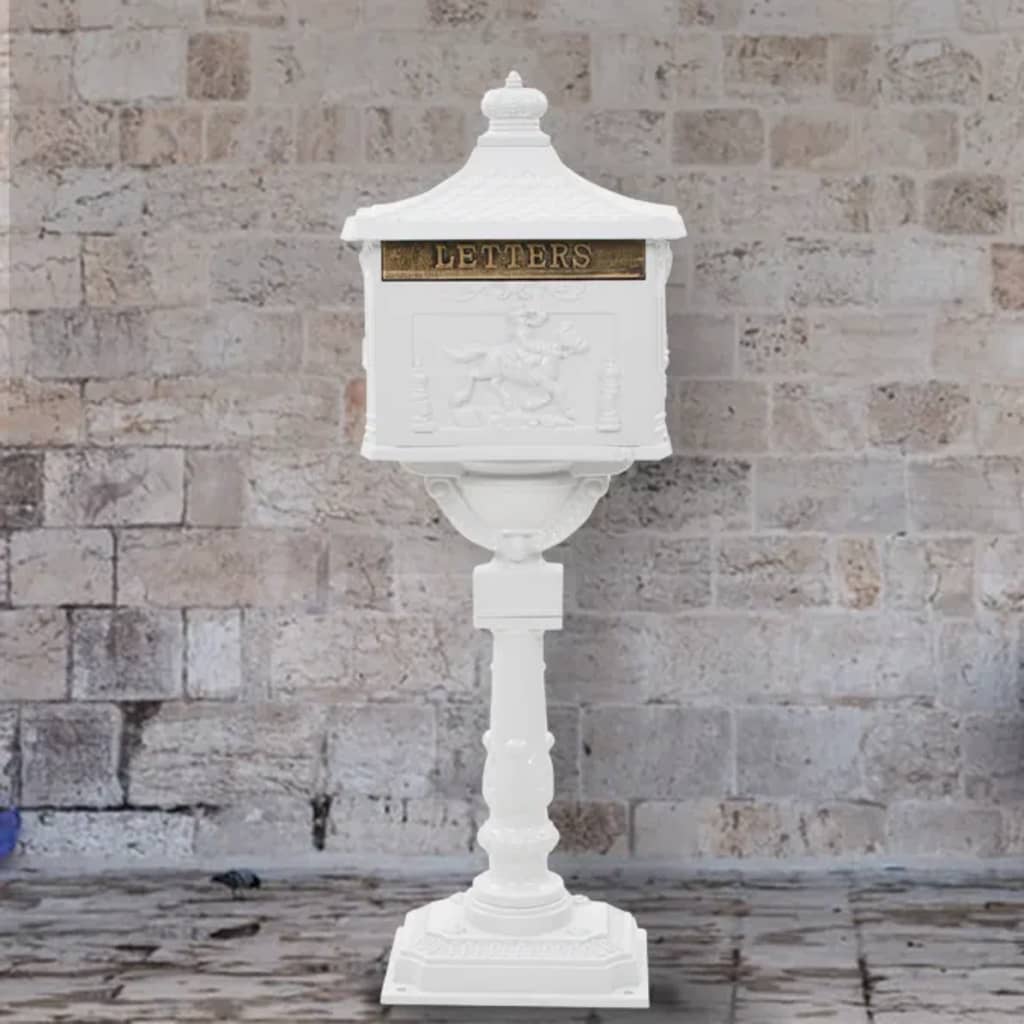 Vidaxl Standing Letterbox Vintage Style Rost -resistantes Aluminium weiß