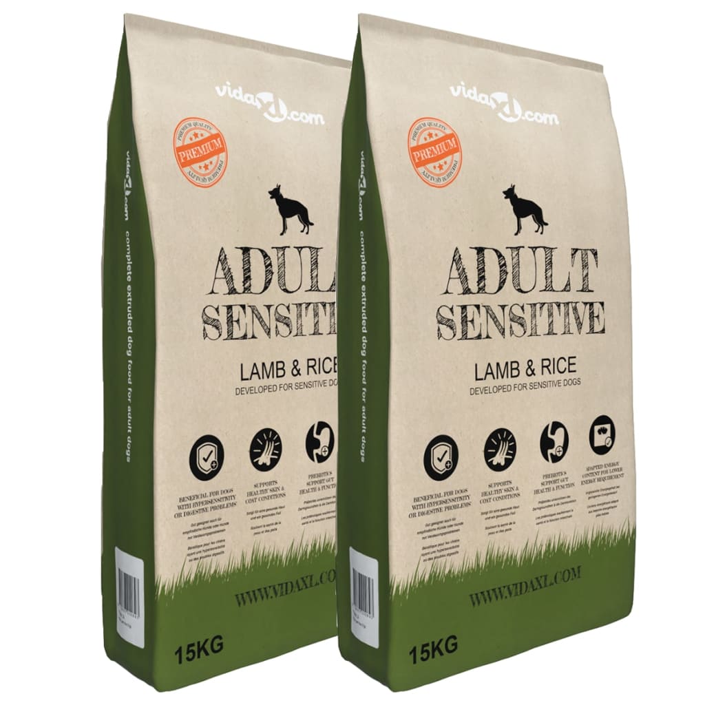 Vidaxl Premium Hundefutter trockener erwachsener empfindlicher Lammreis 30 kg 2 Sts