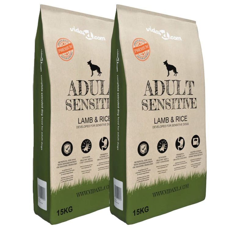 Vidaxl Premium Hundefutter trockener erwachsener empfindlicher Lammreis 30 kg 2 Sts