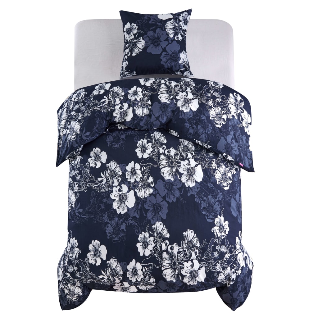 Vidaxl Duvet Overlay Set Flower Design 140x220 60x70 cm Marine Blau