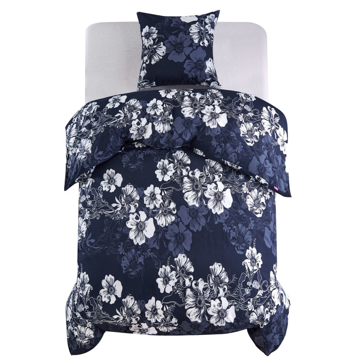 Vidaxl Duvet Overlay Set Flower Design 140x220 60x70 cm Marine Blau