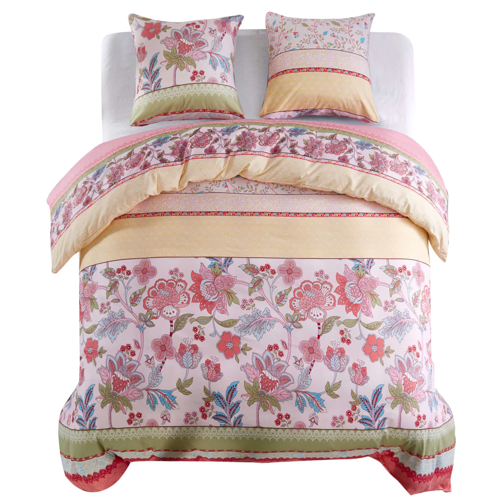 Vidaxx Bettbezug-Set Blumen gestreift 200x220 80x80 cm rosa