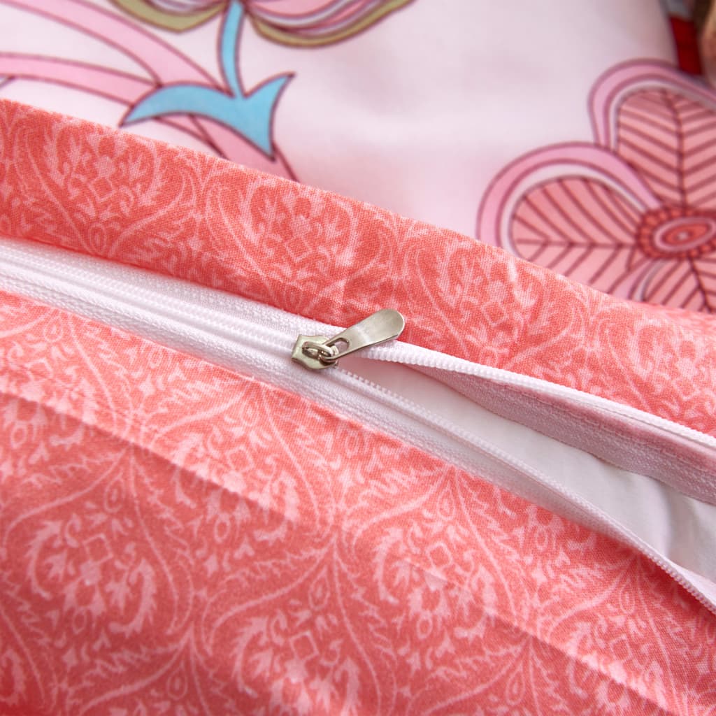 Vidaxx Bettbezug-Set Blumen gestreift 200x220 80x80 cm rosa
