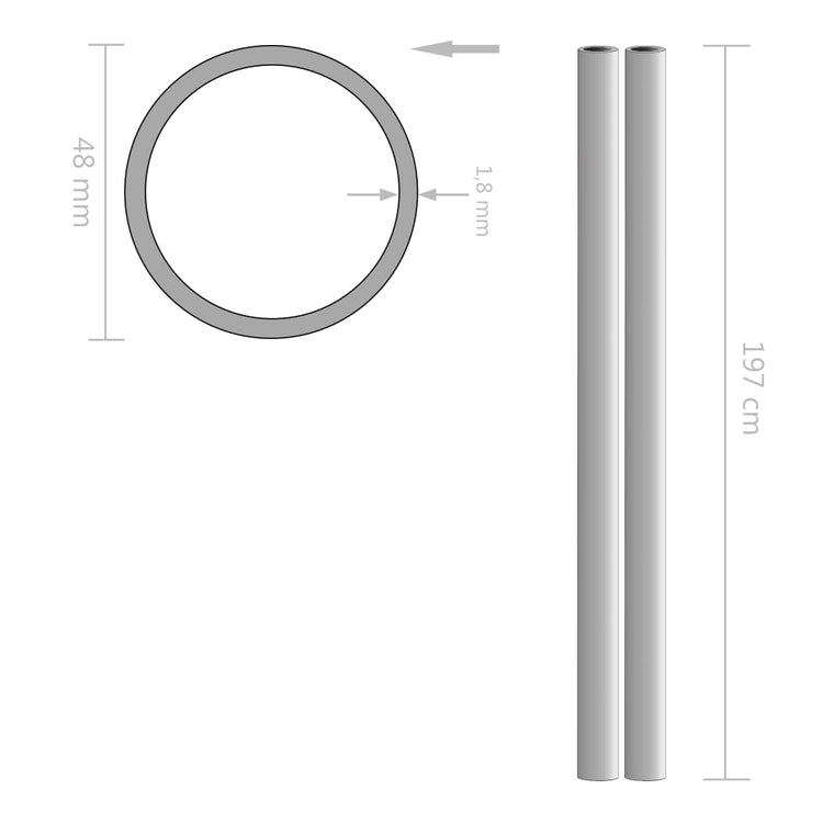 Vidaxl -Röhrchen um V2A 2 m Ø48x1.8mm Edelstahl 2 STs