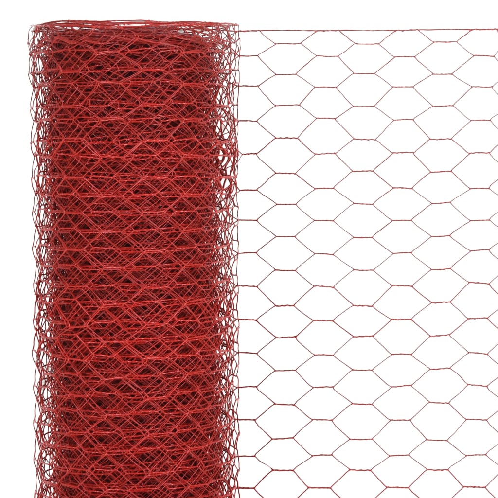 Vidaxl -Hühnerdraht 25x0,5 m Stahl mit PVC -Beschichtung rot