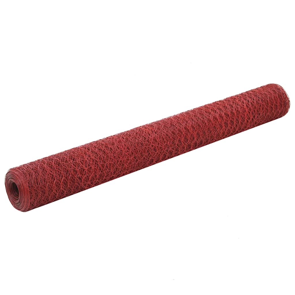 Vidaxx Hühnerdraht 25x1,2 m Stahl mit PVC-Beschichtung rot