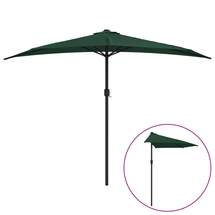 Vidaxl Balkon Parasol halb mit Aluminiumpol 300x155 cm Grün