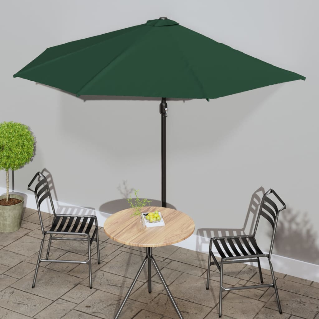 Vidaxl Balkon Parasol halb mit Aluminiumpol 300x155 cm Grün
