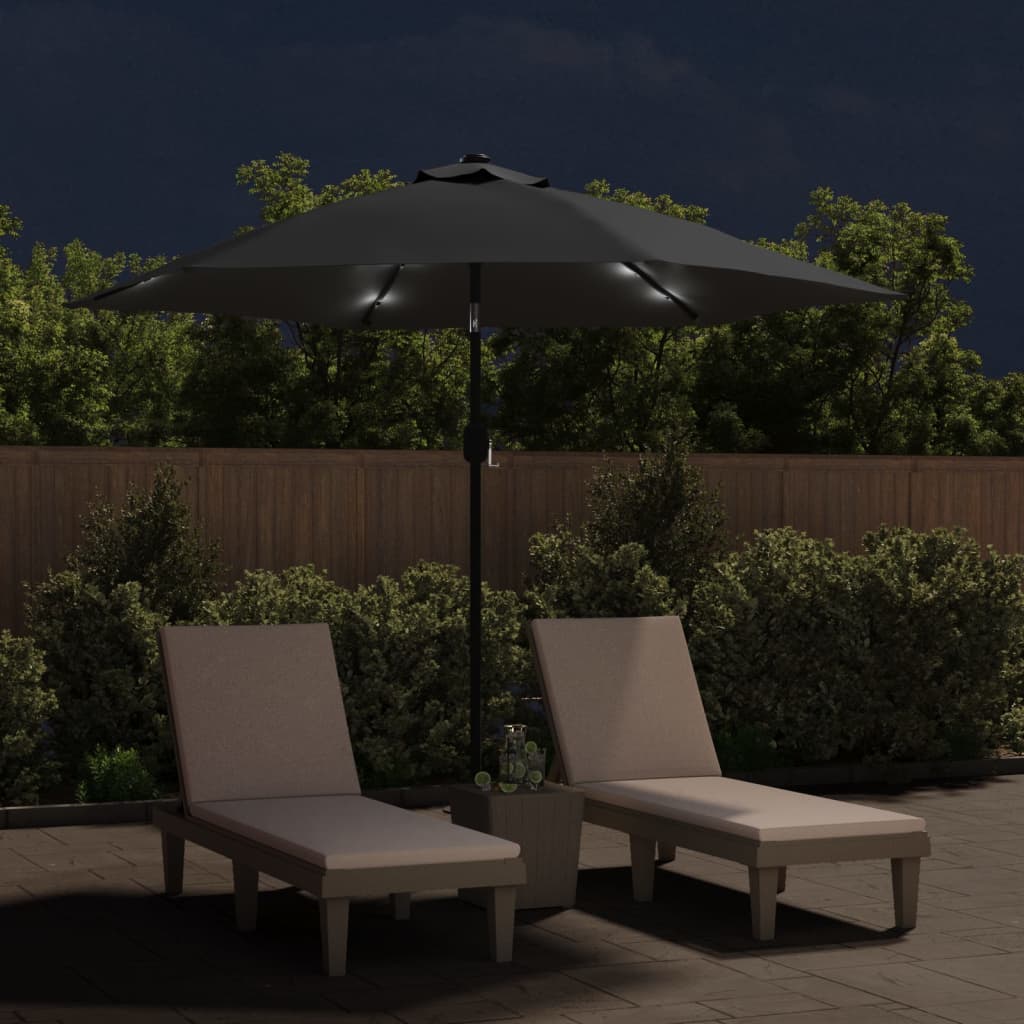 VIDAXL -Parasol mit LED -Beleuchtung und Stahlpol 300 cm Anthrazit