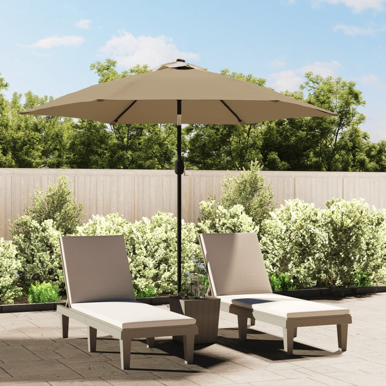 Vidaxl -Parasol mit LED -Beleuchtung und Stahlpol 300 cm Taupe