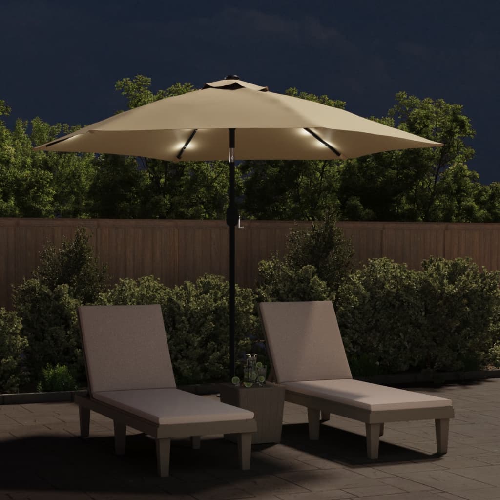 Vidaxl -Parasol mit LED -Beleuchtung und Stahlpol 300 cm Taupe